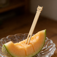 Eco Bamboo Mini Classic Carved Fruit Fork & Yogurt Bowl Set Compostable Paint-Free Eco-Friendly Disposable Food Safe for Parties