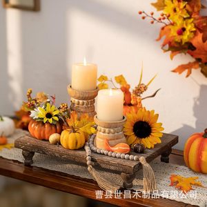 Retro Wooden <b>Desktop</b> <b>Shelf</b> For Candles Plants Decor Storage Rack Rectangle Standing Type Thanksgiving Use - Product Image 1