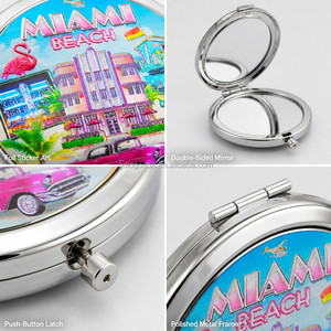 Mini espejos de bolsillo con impresión personalizada, espejo compacto <span class=keywords><strong>para</strong></span> maquillaje, recuerdos de la playa de Miami, venta al por mayor - Product Image 2