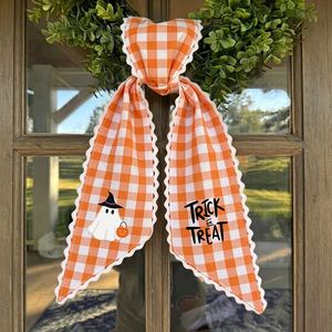Personalized Checkered Trick or Treat Streamer Custom Embroidered Halloween Ghost Swag <b>Wreath</b> - Product Image 4