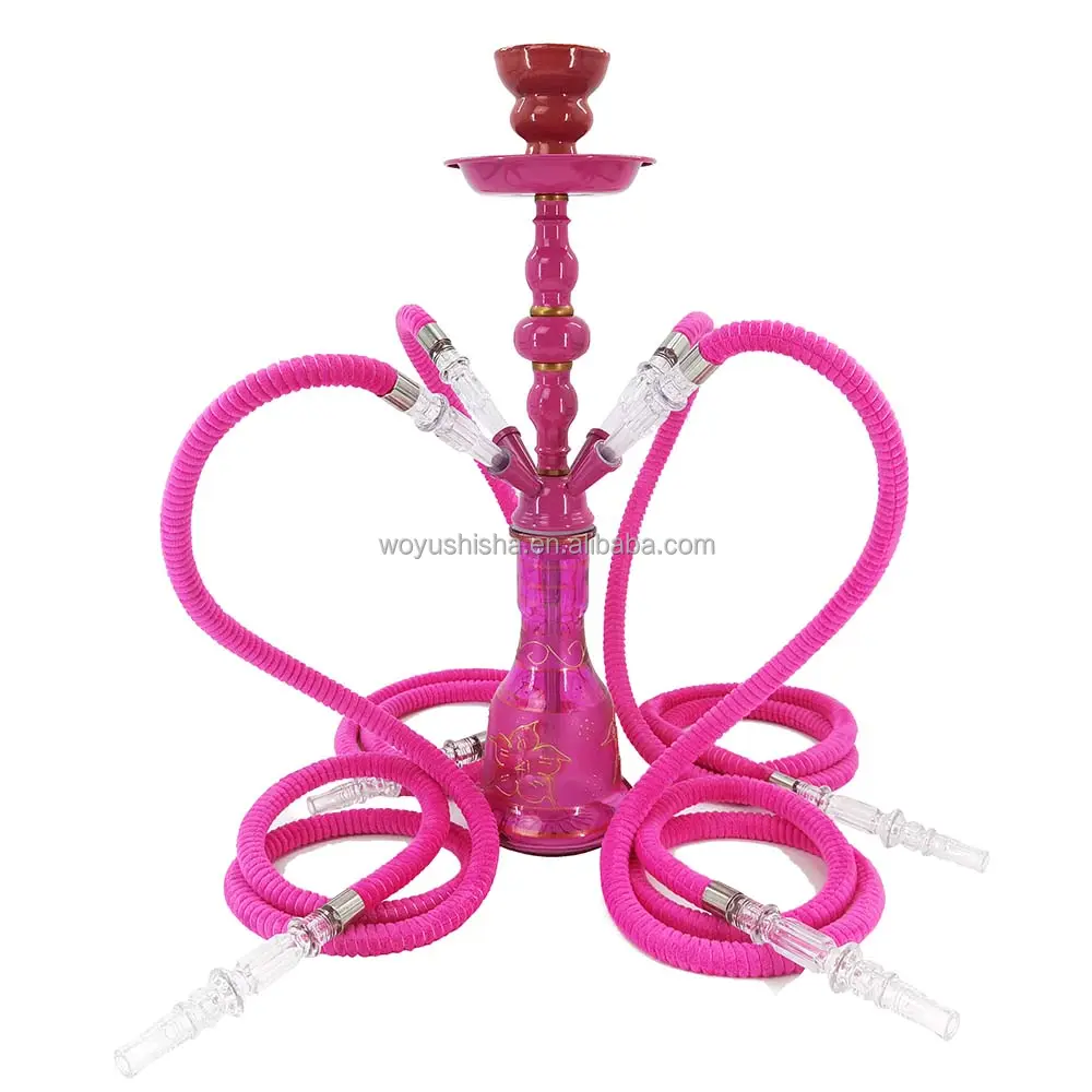 싼 Chicha 아크릴 튜브 점토 그릇 새로운 4 호스 Shisha 유리 핑크 물 담뱃대