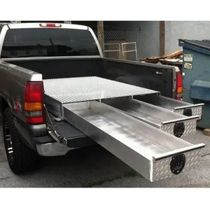 Caja de Herramientas de aluminio para camiones, con estante y cajones para remolque y camioneta, plateada