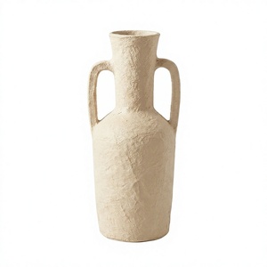 Vase de sol rustique en papier mâché, grande urne amphore à deux longues poignées, pot de fleurs cylindrique texturé, décoration Wabi Sabi - Product Image 1