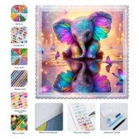 Nuevo Kit de Pintura de Diamantes 5D Ecológico con Diseño de Elefante y Mariposa, Acrílico, Perforaciones Redondas Completas, para Niños y Adultos