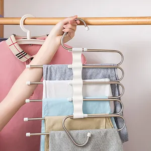 Multi functional Trouser Stainless Steel Hanger Storage Rack Adjustable For Pants Tie Storage Shelf Closet Organizer Clothes