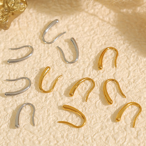 Pendientes de tuerca con diseño de gancho en forma de U, de metal, en oro, plata y acero inoxidable, joyería minimalista de moda para mujer - Product Image 1
