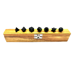Bán buôn đánh bóng chữa bệnh Đen obsidian thiêng liêng hình học <span class=keywords><strong>Set</strong></span> hộp gỗ cho Reiki tình yêu và trang trí nội thất - Product Image 1