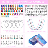 Kit de fabrication de bracelets à breloques DIY pour enfants, série Océan, pendentifs sirène et étoile de mer, perles à grand trou, bijoux faits main, coffret cadeau