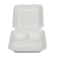 3 emballages à clapet compostables écologiques, à emporter pour le déjeuner, conteneurs alimentaires à emporter, pâte de bagasse jetable, à clapet de canne à sucre