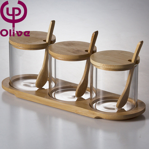 <span class=keywords><strong>Set</strong></span> di vasetti di vetro giapponese con coperchio in legno di bambù accessori per la cucina per la conservazione del succo di condimento di sale e zucchero - Product Image 2