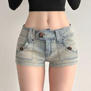 Women Low Rise Denim Shorts Sexy Slim Fit Short <b>Jeans</b> Vintage Wash Summer Casual Streetwear - Product Image 3