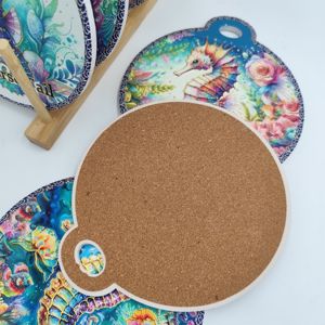 Sous-verre rond en céramique personnalisé avec dos en liège, style océan, relief, <span class=keywords><strong>plaque</strong></span> isolante contre la chaleur, décoration <span class=keywords><strong>de</strong></span> cuisine à domicile - Product Image 5