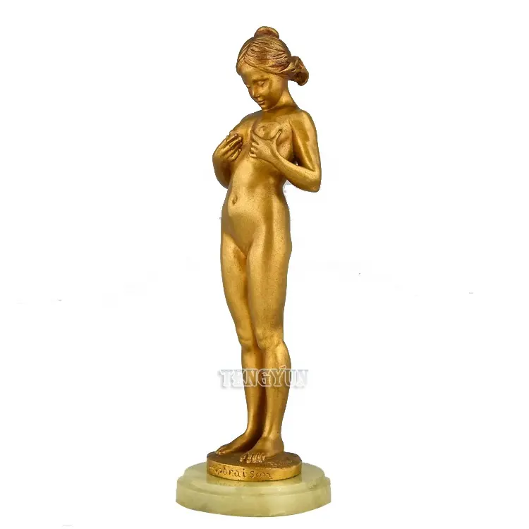 Beroemde Sexy Schoonheid Naakt Meisje La Vergelijking Een Bronzen Meisje Van Een Jong Meisje Dat Haar Borsten Vergelijkt Bronzen Beeld