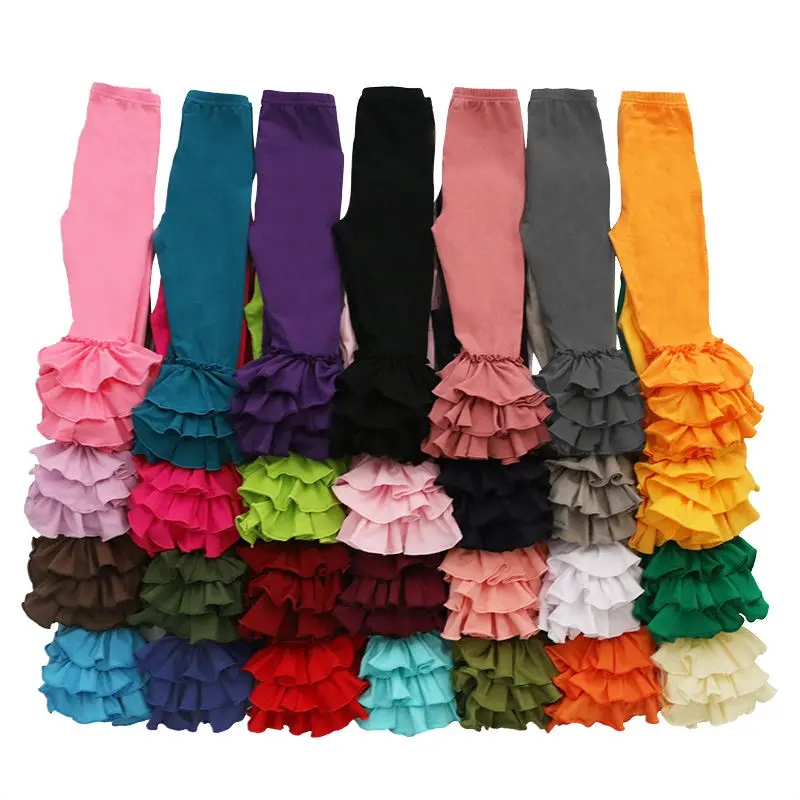 Wholesale Children Fall Boutique Clothing Baby Girls Cotton Leggings Kids Icing Ruffle Pants