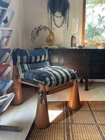 Canapé et fauteuil en bois de style rétro nordique - Cadre en bois massif multicolore pour salon, balcon, hôtel et villa