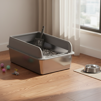 Nouvelles idées, bac à litière pour chat en plastique et acier inoxydable, grande capacité, durable, rectangulaire, 20L, facile à nettoyer, désodorisant, design ouvert