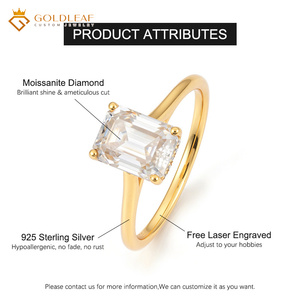 Anillo de Compromiso de Diamante Moissanita con Corte Esmeralda Personalizado Goldleafgem, Chapado en Oro de 10K y 14K, Engaste de Garras, Joyería Fina Clásica para Mujer - Product Image 6