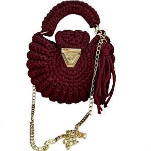 Sac Bohème Fait Main au Crochet Ouvert avec Pompon, Motif Tressé, Couleur Unie, Tissu Polyester, Fil de Soie, Poignée Unique, Capacité 1L, Anneau - Product Image 3
