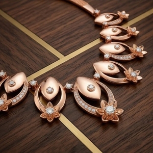 925 Silver Italian Rose Gold Necklace Set with Matching <b>Earrings</b> <b>Crystal</b> <b>Studded</b> Designer Jewelry for Women - Product Image 4