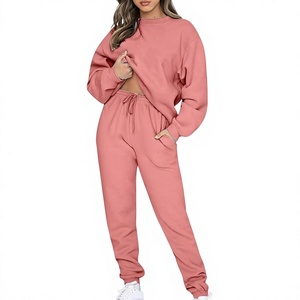 Custom Clothing Manufacturer Sweatshirt &<b>Trousers</b> Matching Two Piece Streetwear Quick Dry Cotton <b>Women</b> Sweatsuit Set O-Neck - Product Image 1