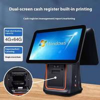 Système de point de vente avec écran tactile capacitif double 10 points de 15 pouces, caisse enregistreuse, système d'exploitation Android, imprimante thermique de reçus, NFC 2D QR