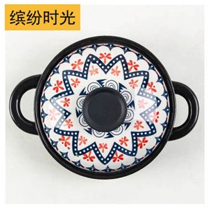 Gốm vòng màu đen món ăn soong đất sét Nồi đất nồi gốm đồ nấu nướng với nắp chịu nhiệt nồi gốm - Product Image 6