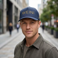 Op maat gemaakte heren 6-panel navyblauwe baseballpet met geborduurd logo, geperforeerd lasergesneden gaten, luxe strepen, waterdicht en geschikt voor sport.