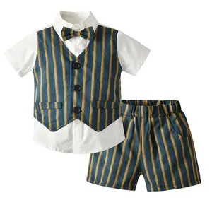 716学步男孩服装套装婴儿绅士套装婴儿铁弓衬衫 + 短裤2PCS儿童派对礼服套装套装