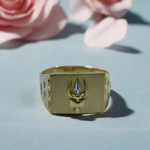 Traditional 22K Gold <b>Mens</b> <b>Ring</b> with Trishul Symbol Classic Religious Designer Finger <b>Ring</b> Indian Gold Jewellery - Product Image 3
