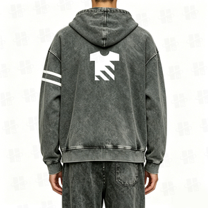 Nueva sudadera con capucha para hombre, elegante, de felpa gruesa, estilo francés, con efecto desgastado, bordado 3D personalizado, hombros caídos, lavado ácido, con cierre de cremallera. - Product Image 4