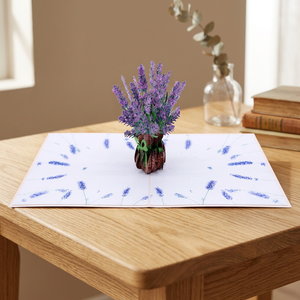 Tarjeta de Felicitación Hecha a Mano con Diseño de Ramo de Lavanda 3D, Artesanía de Papel Vietnamita, para el Día de San Valentín y Otras Ocasiones - Product Image 1