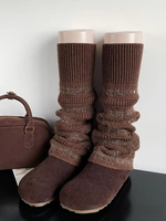 Jambières tricotées vert foncé vintage pour femme - Chaussettes thermiques d'hiver avec design évasé et paillettes contrastées