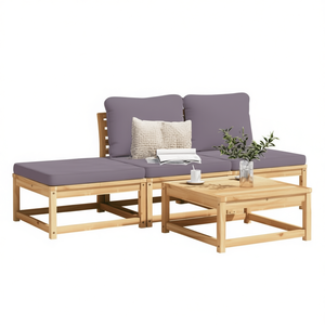 Ensemble de salon de jardin en bois d'acacia massif, 4 pièces, avec coussins, meubles de jardin d'extérieur, style contemporain - Product Image 1