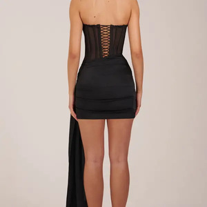 <span class=keywords><strong>Abito</strong></span> Mini Corsetto <span class=keywords><strong>Nero</strong></span> da Donna Elegante <span class=keywords><strong>con</strong></span> Vita Naturale, Traspirante, in Tessuto, Stile Moderno Academia, Personalizzabile, per Commercio all'Ingrosso di Abbigliamento - Product Image 2