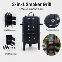 Barbecue fumoir sans fumée en acier, gril à charbon multifonctionnel avec thermomètre extérieur pour camping, pique-nique, jardin et fêtes