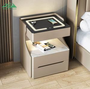 โต๊ะข้างเตียงอัจฉริยะสุดหรู Wayon พร้อมท็อปชาร์จไร้สาย LED โต๊ะข้างเตียงทันสมัย 3 ชั้น พร้อมที่เก็บของลายหินอ่อน - Product Image 2