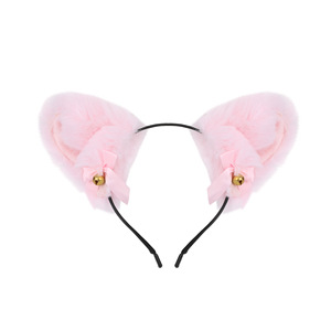 Serre-tête décoratif en peluche avec oreilles de chat et clochettes, noir, rose, blanc, avec nœud, pour fête, usage adulte - Product Image 5