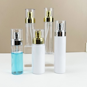 Factory Direct Price <b>Plastic</b> Spray <b>Bottle</b> Round <b>Empty</b> 40ml 50ml 60ml 80ml 100ml 120ml White <b>Plastic</b> <b>Bottle</b> with Gold Spray Cap - Product Image 1