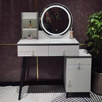 Table de Toilette Rose Moderne avec Miroir LED Chaude pour Détaillants, Bureau de Maquillage, Plateau en Verre, Vente en Gros