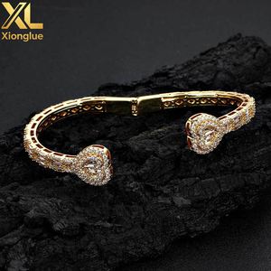 Personality Hip Hop Heart Cuff <b>Bracelet</b> Iced Out Baguette Diamond Gold Plated Heart Cuff <b>Bracelet</b> - Product Image 6