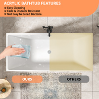 Baignoire rectangulaire autoportante au design moderne en acrylique blanc avec trop-plein de vidange US Stock