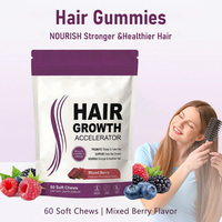 Gummies capillaires à la biotine OEM, 60 unités, saveur baies mélangées, pour adultes, favorisent la santé et l'épaisseur des cheveux, formule enrichie en vitamines C et E