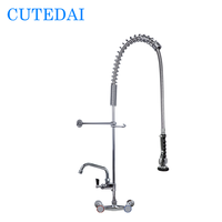 Robinet de cuisine professionnel en laiton à double poignée avec douchette extractible pour pré-évier, finition chromée