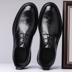 Men's Genuine Leather Oxfords <b>Round</b> Toe Lace-up Wedding Dress Shoes Spring <b>Cushioned</b> Rubber Sole Solid Color - Product Image 3