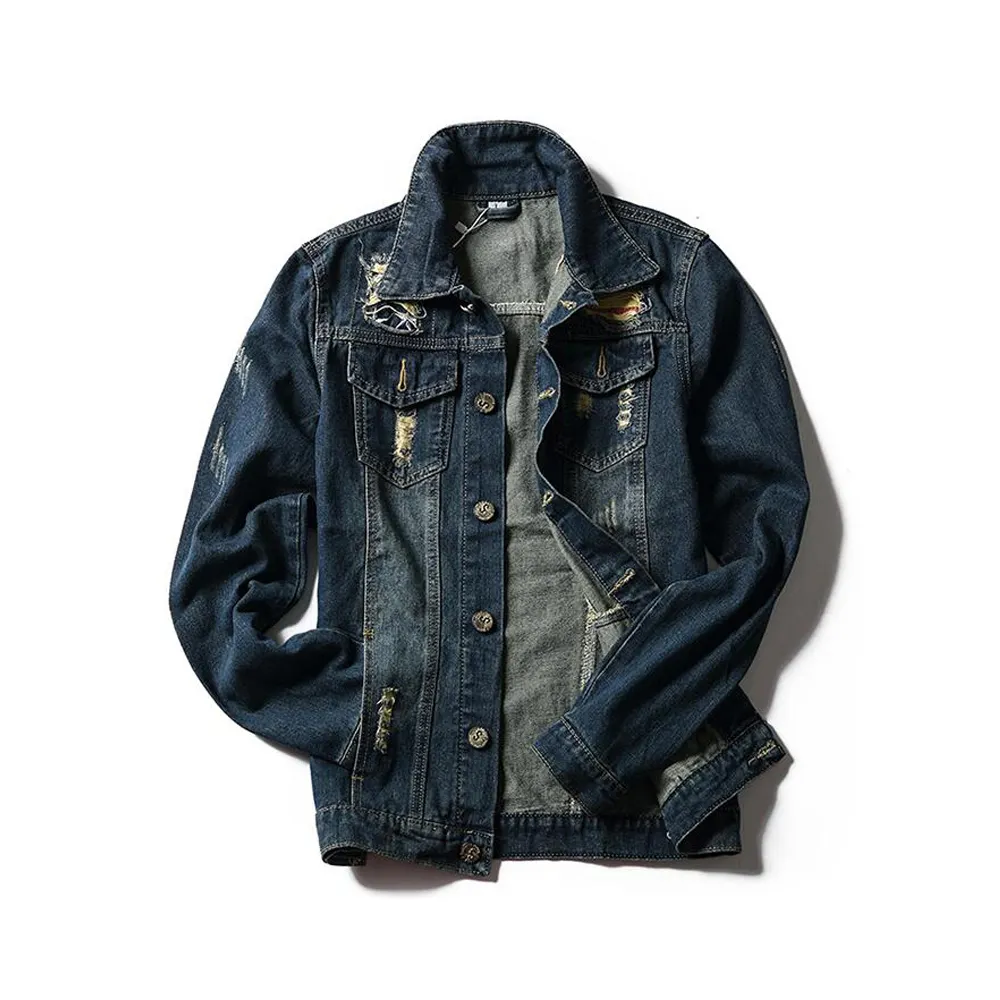 Jaket Denim Ramping Pria, Kualitas Tinggi Robek Distressed untuk Pria