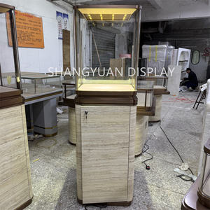 יוקרה נירוסטה תכשיטים זכוכית חלון תצוגה תכשיטים חנות קמעונאית חנות דלפק עץ ארון עם אור הוביל - Product Image 6