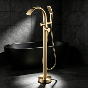 Colonne de douche autoportante d'extérieur en laiton noir mat avec douchette pluie pour piscine, jardin, plage - Product Image 5