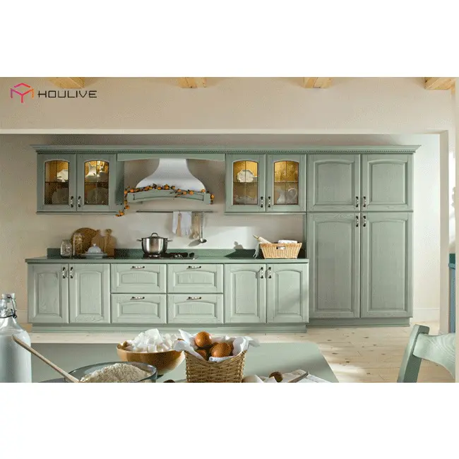 American modular cathedral kitchen cabinet with glass doors