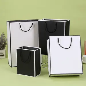 White Kraft Paper Bag Gold Supplier Fancy Printed Custom Luxury Carton Black And White Food And Clothes Paper Shopping Bag Upack