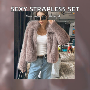 2021 OEM/ODM <b>Sexy</b> Women's Strapless Tube Top Loose Pants <b>Set</b> Two-Piece Summer Breathable Eco-Friendly Streetwear Nylon/Cotton - Product Image 2